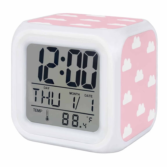 Clouds Sky Digital Alarm Clock for Bedrooms,Smart LED Alarm Clock with 7 Color Changing Night Light,Cartoon Pink White Cloud Modern Simple Art Silent Wake Up Clocks for Sleep Study Cooking 3.2"x3.2"
