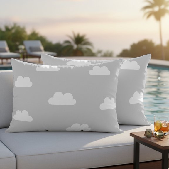 Clouds Sky Outdoor Pillow Covers 20x12 Inch Lumbar Pillow Covers Set of 2 Waterproof Decorative Throw Pillow Cases Cartoon Grey White Cloud Modern Minimalist Cushion Covers for Patio Garden Couch