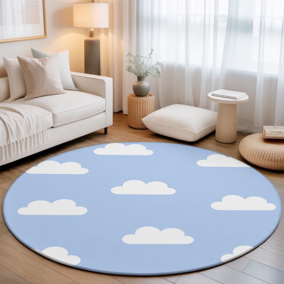 Clouds Small Round Rug 3Ft Sky Cartoon Sky Blue Area Rugs Washable Non Slip Indoor Floor Mats Circle Carpet for Living Room Bedroom Dining Room Home Decor