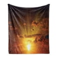thumbnail image 1 of Clouds Soft Flannel Fleece Blanket, Dramatic Burning Sunset in the Sky Daily Disappearance Twilight Rotation Mystic Picture, Cozy Plush for Indoor and Outdoor Use, 60" x 80", Orange, by Ambesonne, 1 of 5