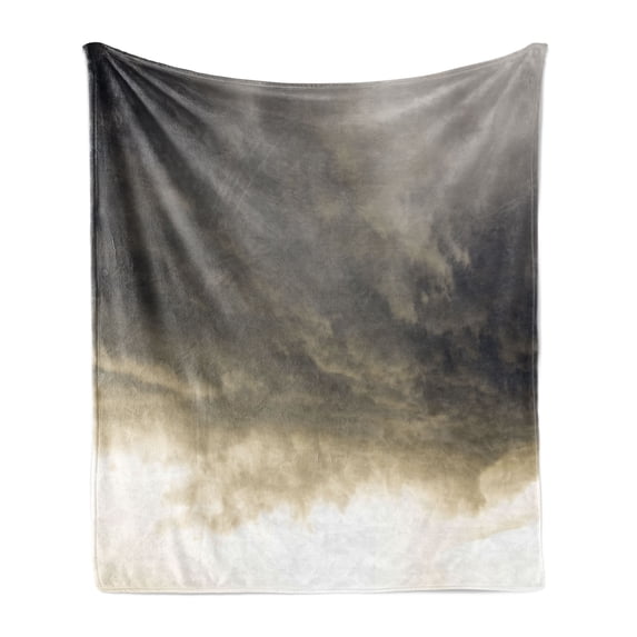 Clouds Soft Flannel Fleece Blanket, Heavy Storm Clouds in Dark Sky Hurricane Weather Cloudscape Mass of Liquid Droplets Image, Cozy Plush for Indoor and Outdoor Use, 50" x 70", Grey, by Ambesonne