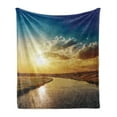 thumbnail image 1 of Clouds Soft Flannel Fleece Throw Blanket, Cool Sunset over River Horizon Landscape Phenomenal Physical Event Theme, Cozy Plush for Indoor and Outdoor Use, 70" x 90", Blue Yellow, by Ambesonne, 1 of 5