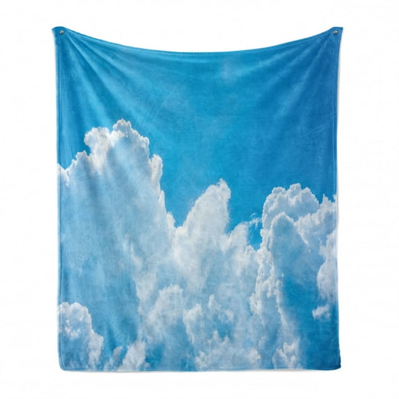 Clouds Soft Flannel Fleece Throw Blanket, Crystal Clouds in the Sky Heavenly Life Hope Surface of Planetary Body Image, Cozy Plush for Indoor and Outdoor Use, 70" x 90", Blue White, by Ambesonne
