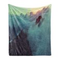 thumbnail image 1 of Clouds Soft Flannel Fleece Throw Blanket, Hills in the Large Cumulus Clouds View Mountains Tranquility Nature Theme, Cozy Plush for Indoor and Outdoor Use, 50" x 60", Blue Brown, by Ambesonne, 1 of 5