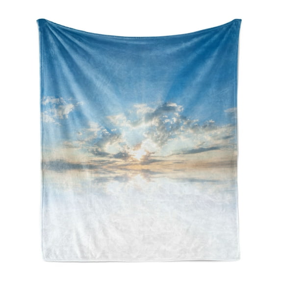 Clouds Soft Flannel Fleece Throw Blanket, Vivid Air with Clouds Meteoric Reflection Atmosphere Photo Print, Cozy Plush for Indoor and Outdoor Use, 50" x 60", Pale Blue White, by Ambesonne