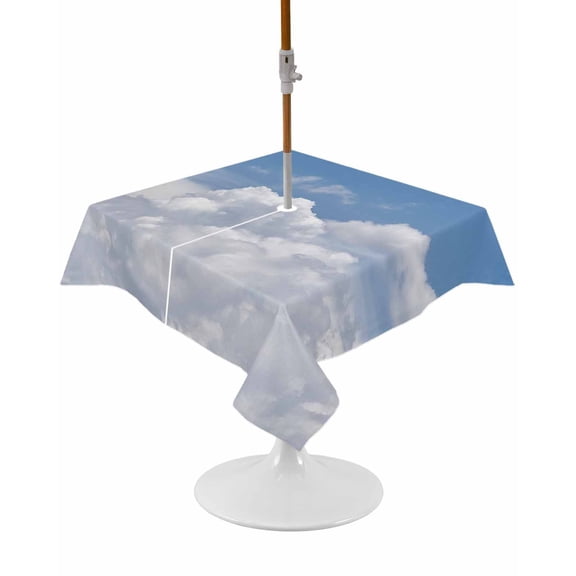 Clouds Square Outdoor Tablecloth, Waterproof Table Cloth Cover with Umbrella Hole and Zipper, Blue White Sky Natural Landscape Table Protector for Patio Party Picnic 54"x54"