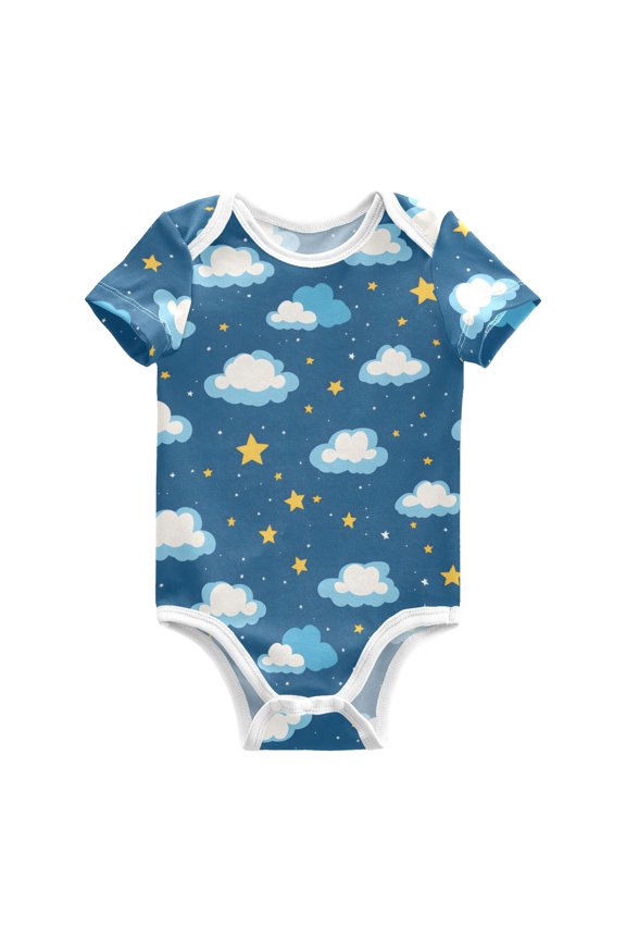 Clouds Star Pattern Baby Bodysuits 100% Cotton Short Sleeve for 0-24 Months Baby Golf Outfit 18Months