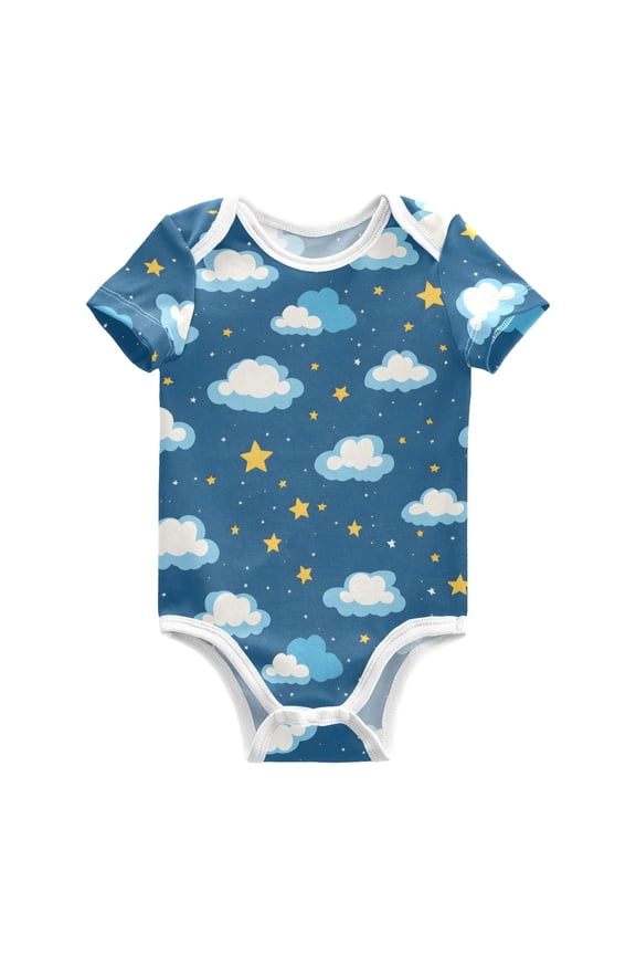 Clouds Star Pattern Baby Bodysuits 100% Cotton Short Sleeve for 0-24 Months Baby Golf Outfit 24Months