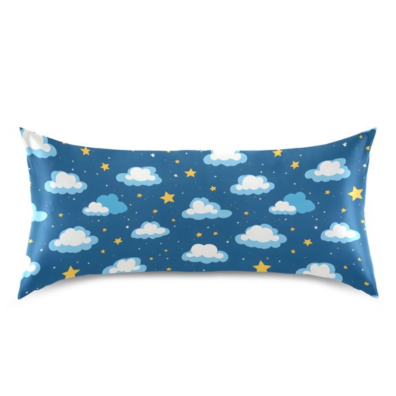 Clouds Star Pattern Pillow Case Standard Size Silky Satin Pillow Cover for Bedroom 20x26 Inch