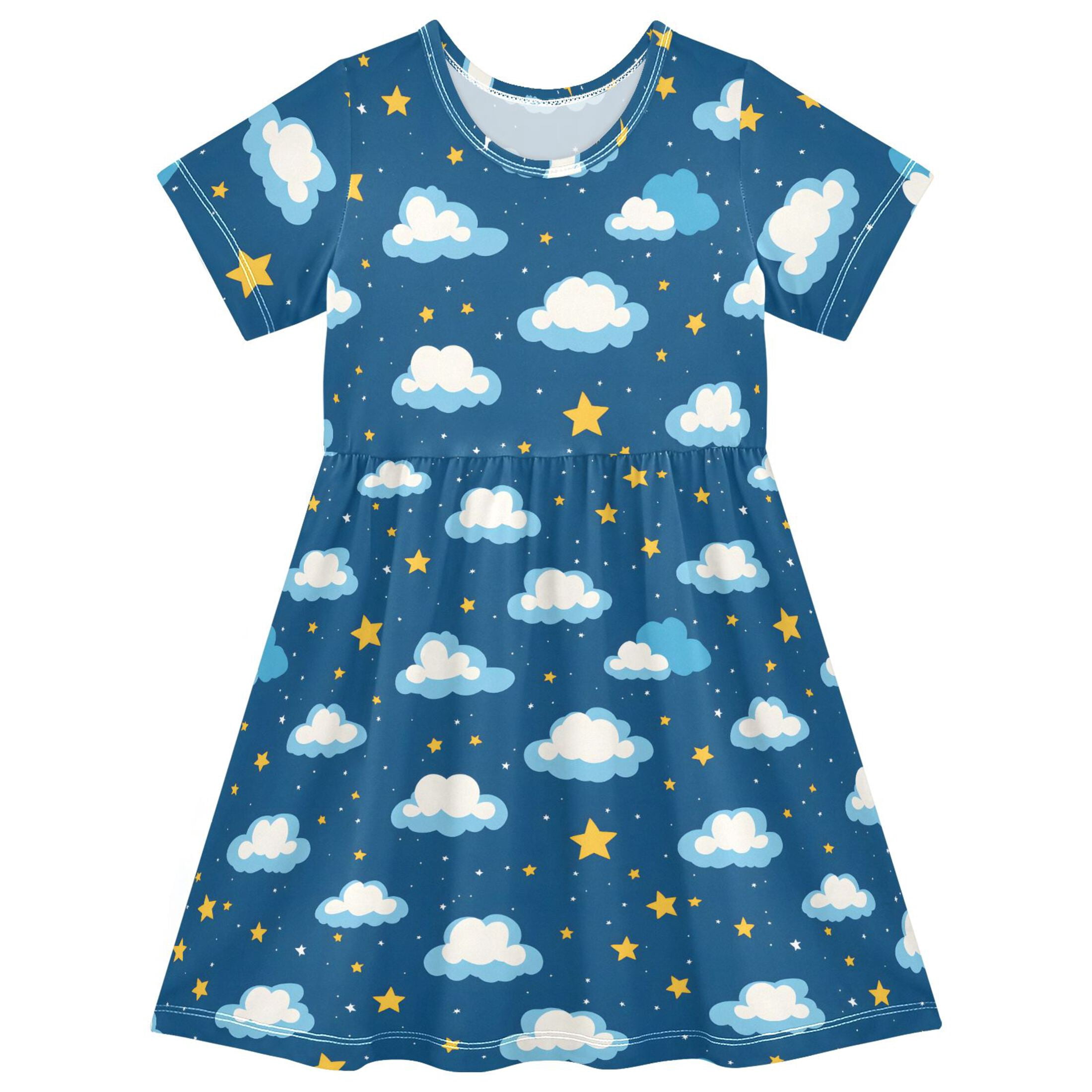 Clouds Star Short Sleeve Dress A-Line Cute Midi Casual Sundress 2-8 ...