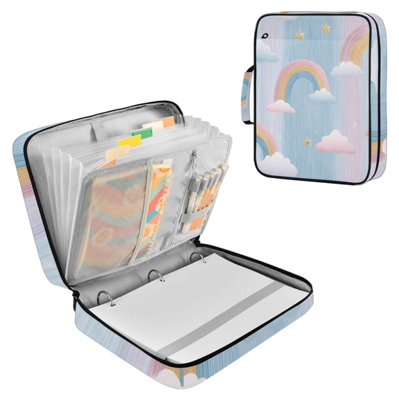 Clouds Stars Rainbows Striped Background Accordion File Organizer Expanding File Folder 3-Ring Binder Bag 500 Sheets A4 Size
