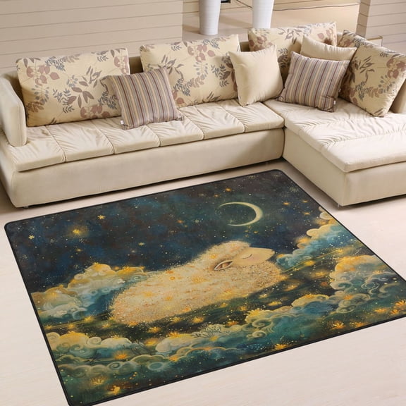 Clouds Stars Sheep Moonlight Area Rug Washable 80 x 58 Floor Carpet Mat Non Slip for Bedroom Living Room Home Decor