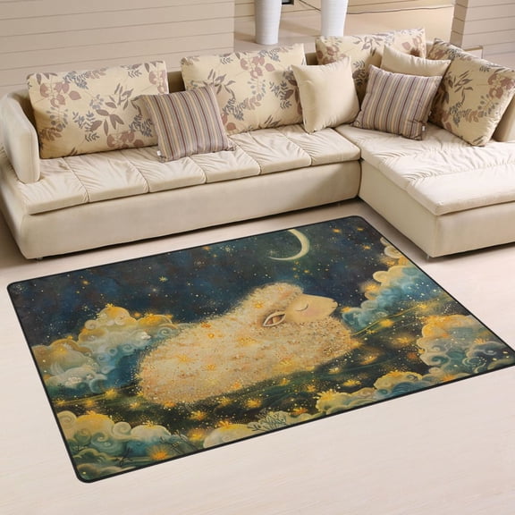 Clouds Stars Sheep Moonlight Area Rug Washable Floor Carpet Mat 60 x 39 inch for Bedroom Living Room Kids Room Home Decor