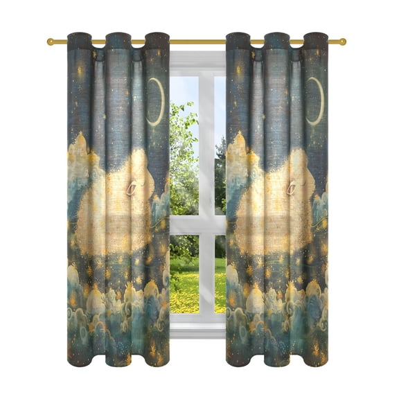 Clouds Stars Sheep Moonlight Blackout Curtains Patio Door Curtains Window Decoration for Bedroom Living Room 2 Panels