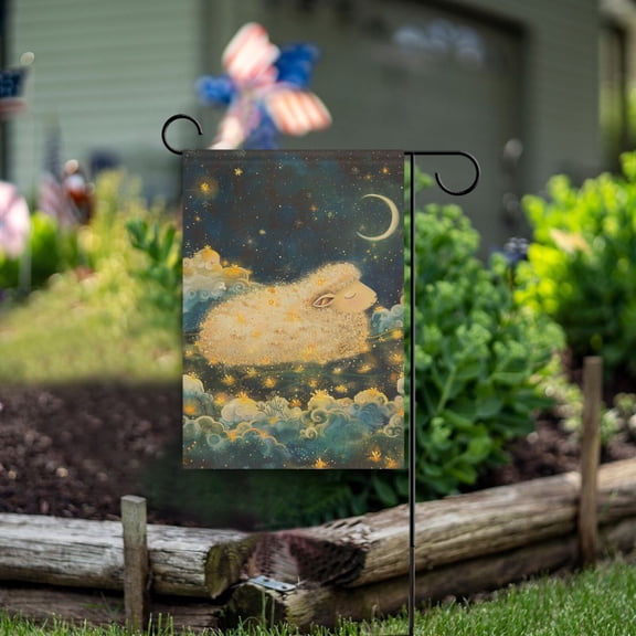 Clouds Stars Sheep Moonlight Garden Flag Double Sided Outdoor Banners for Courtyard Outdoor Lawn Farmhouse Holiday Decorations