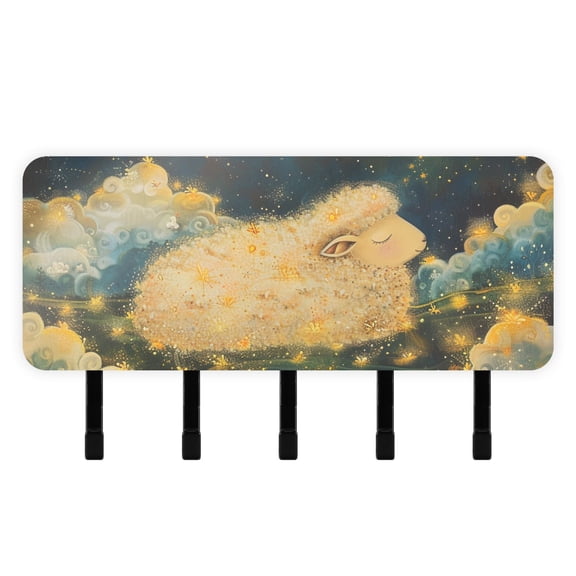 Clouds Stars Sheep Moonlight Mail Holder Organizer Wall Mount with Shelf Key Holder Key Rack with 5 Key Hooks for Wall Decorative