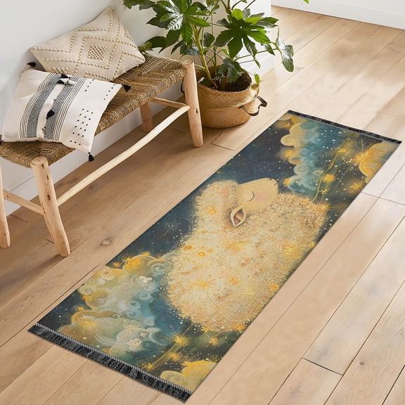 Clouds Stars Sheep Moonlight Runner Rug Machine Washable Area Rugs Carpet Non Slip Entryway Mat for Bedroom Entryway Front Door