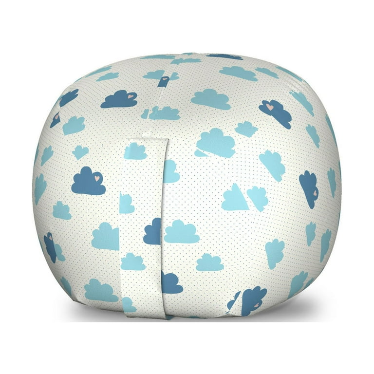 Ambesonne Clouds Storage Toy Bag Chair, Repetitive Hearts Polka Dots Cumulus Simplistic Cartoon, Stuffed Animal Organizer Washable Bag, Small size, Pale Sky