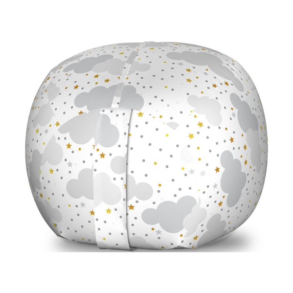 Clouds Storage Toy Bag Chair, Themed Pattern with Dreamy Sky with Dots and Stars, Stuffed Animal Organizer Washable Bag, Large Size, Pale Grey Pale Coffee, by Ambesonne