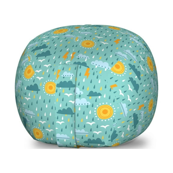 Clouds Storage Toy Bag Chair, Weather Pattern with Sun Rain and Thunder Bolts Themed Doodle Illustration, Stuffed Animal Organizer Washable Bag, Small Size, Multicolor, by Ambesonne