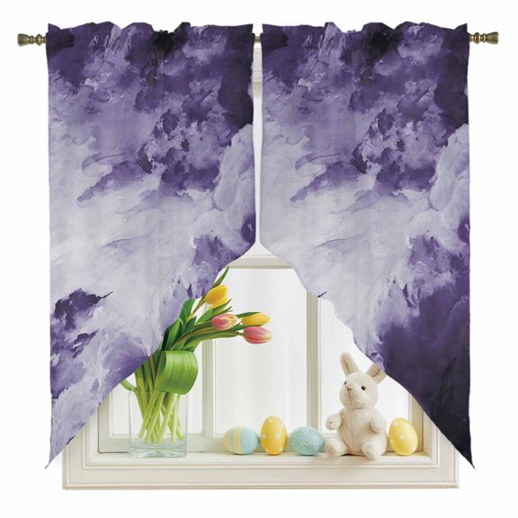 Clouds Swag Kitchen Curtain Valances, Abstract Gradient Purple Clouds Sky Rod Pocket Curtains Window Treatment Decor Valances for Bedroom Bathroom, 2 Panels 36 x 36 Inch