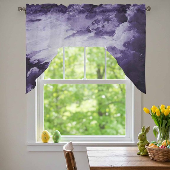 Clouds Swag Valances for Kitchen Window, Abstract Gradient Purple Clouds Sky Small Swag Valances Rod Pocket Curtain Drapes Window Treatment for Bedroom Bathroom, 56x36 Inch