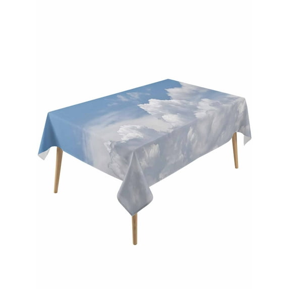 Clouds Table Cloth, Blue White Sky Natural Landscape Waterproof Tablecloth for Rectangle Tables, Reusable Washable Fabric Table Cover for Restaurant Kitchen Dining Tables 54"x108"