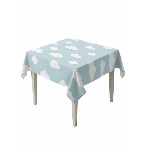 Clouds Table Cloth, Cartoon Blue Sky Minimalist Aesthetic Waterproof Tablecloth for Square Tables, Reusable Washable Fabric Table Cover for Restaurant Kitchen Dining Tables 60"x60"
