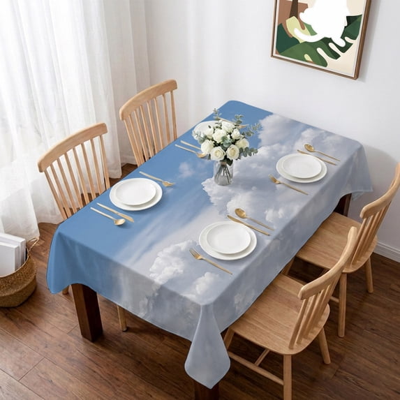 Clouds Table Cloth Waterproof Tablecloths, Blue White Sky Natural Landscape Tablecloth Dining Table Cover for Kitchen Party Tabletop Outdoor, Rectangle Tablecloth 60x84 Inch