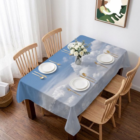 Clouds Table Cloth Waterproof Tablecloths, Blue White Sky Natural Landscape Tablecloth Dining Table Cover for Kitchen Party Tabletop Outdoor, Rectangle Tablecloth 52x70 Inch