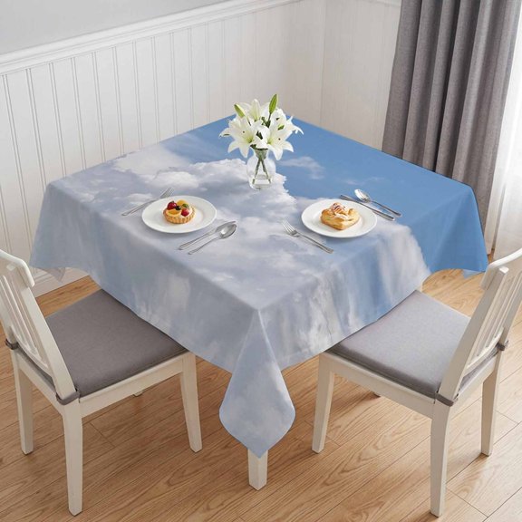 Clouds Table Cloth Waterproof Tablecloths, Blue White Sky Natural Landscape Tablecloth Dining Table Cover for Kitchen Party Tabletop Outdoor, Square Tablecloth 54x54 Inch