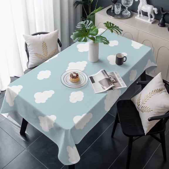 Clouds Table Cloth Waterproof Tablecloths, Cartoon Blue Sky Minimalist Aesthetic Tablecloth Dining Table Cover for Kitchen Party Tabletop Outdoor, Rectangle Tablecloth 60x120 Inch