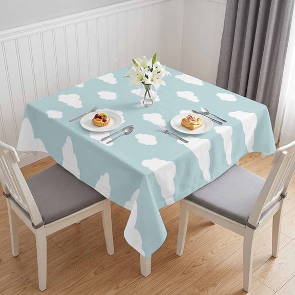 Clouds Table Cloth Waterproof Tablecloths, Cartoon Blue Sky Minimalist Aesthetic Tablecloth Dining Table Cover for Kitchen Party Tabletop Outdoor, Square Tablecloth 54x54 Inch