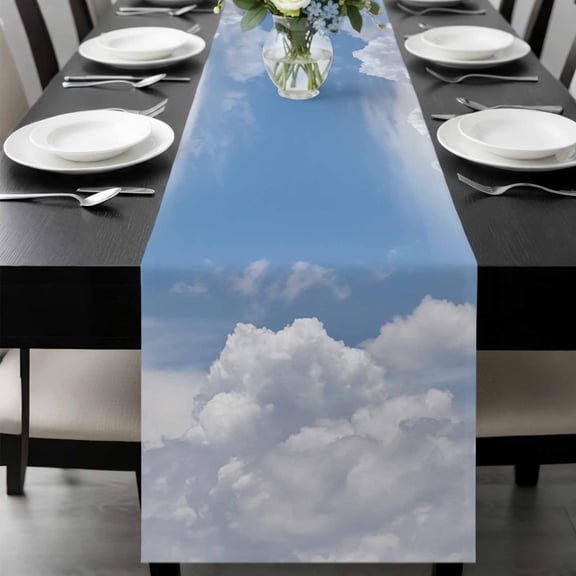Clouds Table Runner 36 Inches Long, Blue White Sky Natural Landscape Kitchen Coffee Dining Table Decoration for Home Party Birthday Wedding Home Decor 13x36 Inches