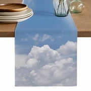 Clouds Table Runner, Blue White Sky Natural Landscape Washable Cotton Linen Table Runners 36 Inches Long, Dresser Scarf Runner for Nightstand/End Tables/Round Tables 13x36