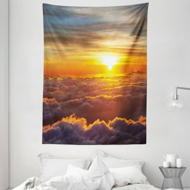 Clouds Tapestry, Sunset Scenery over the Clouds Imaginary Secret Weather Lands Natural Wonders on Earth, Wall Hanging for Bedroom Living Room Dorm Decor, 60W X 80L Inches, Orange, by Ambesonne