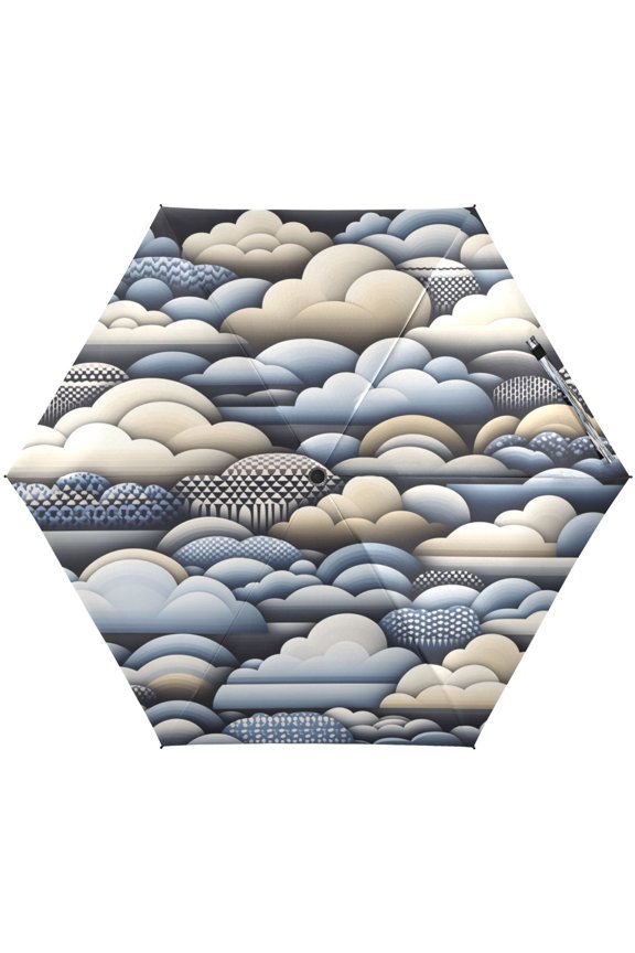 Clouds Umbrellas for Sun Auto Open Close UV50+ Waterproof 5-Fold Compact Fiberglass Frame