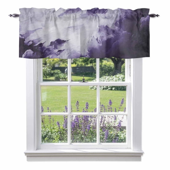 Clouds Valances for Windows Abstract Gradient Purple Clouds Sky Rod Pocket Cafe Window Treatments Valance Curtains for Kitchen Bathroom Laundry Basement Windows 42"x12"