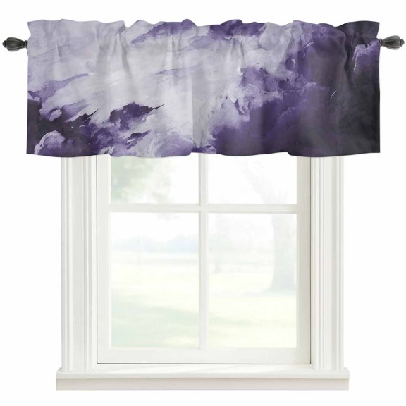 Clouds Valances for Windows Abstract Gradient Purple Clouds Sky Rod Pocket Curtain Valance Window Treatment Short Curtains for Kitchen Living Room, 42"x12"