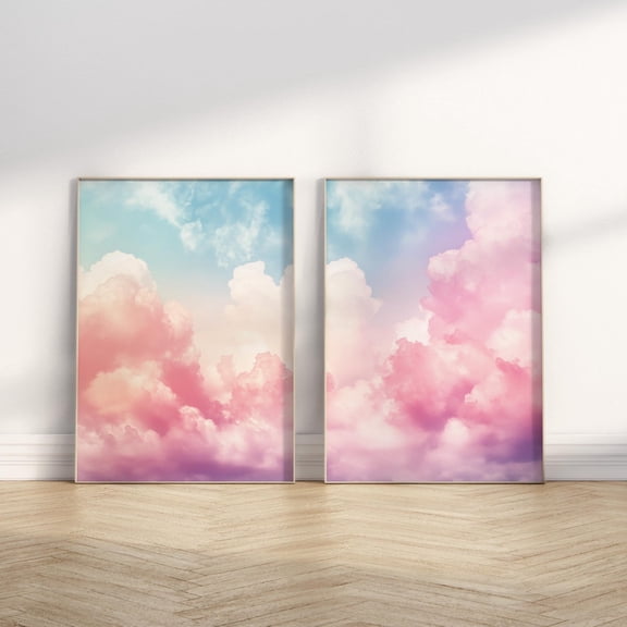 Clouds Wall Art Pieces Bedroom Wall Decor Gallery Over Bed Soft Neutral Relaxing Wall Art Set 2