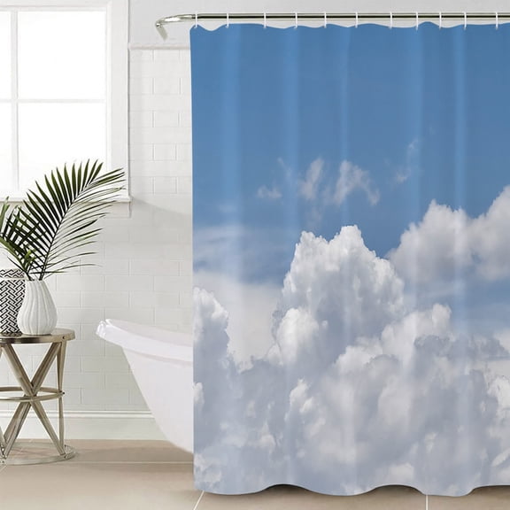 Clouds Waterproof Fabric Shower Curtain, Blue White Sky Natural Landscape Shower Curtain for Bathroom Curtains Bathtubs Hotel Washable Shower Curtains with 12 Hooks Small 36x72in