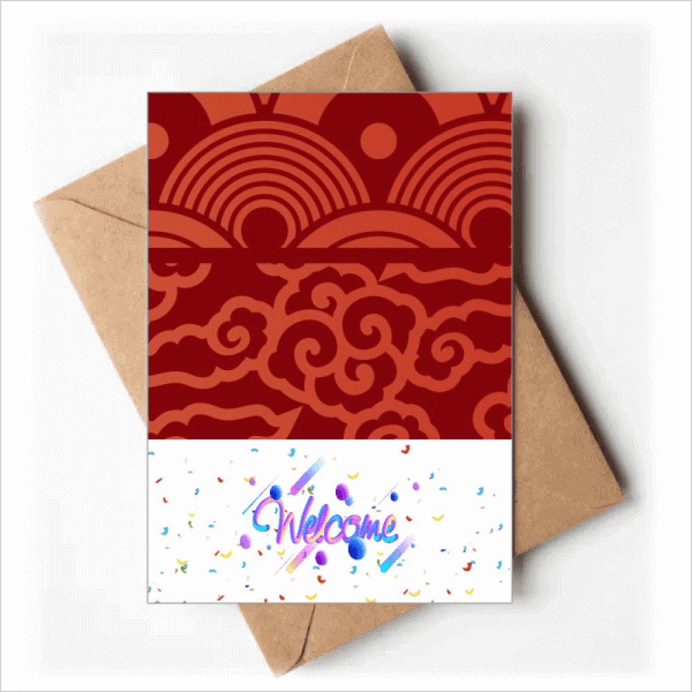 Clouds Waves Pattern Chinese Japanese Style Welcome Back Greeting Cards Envelopes Blank