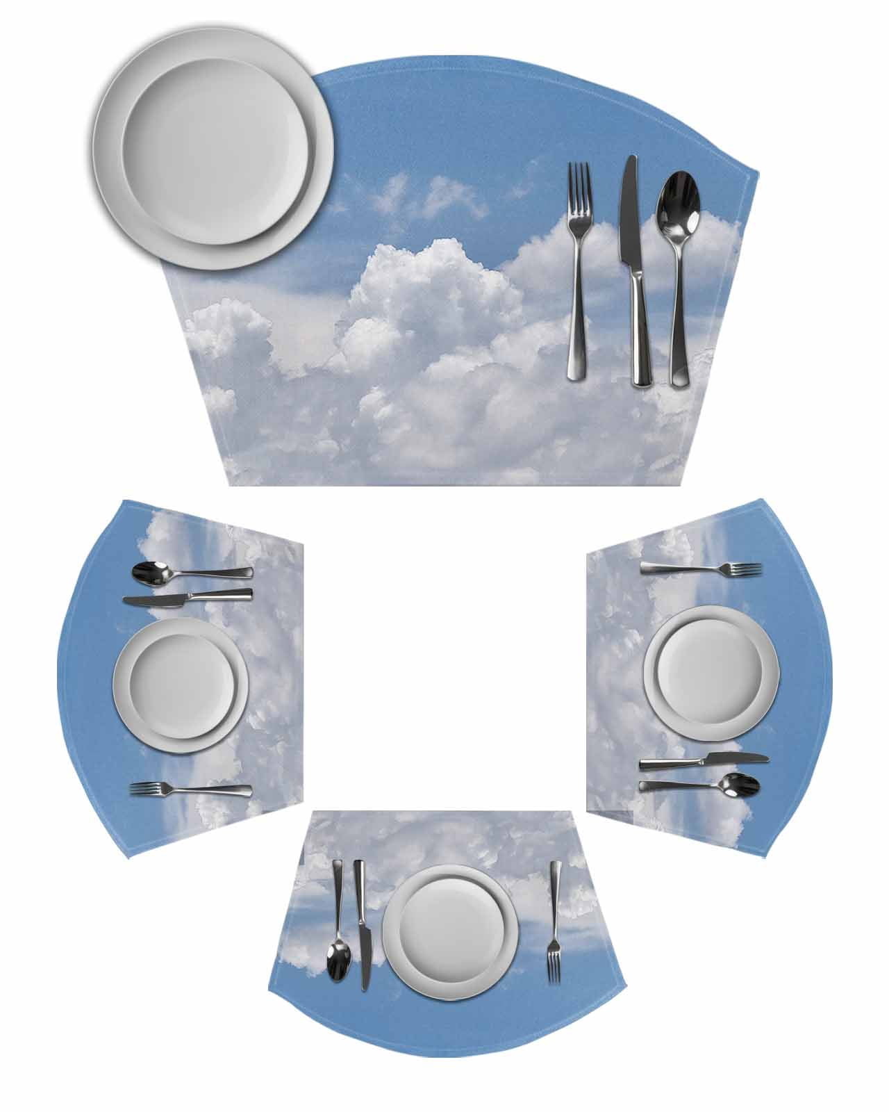 Clouds Wedge Shaped Placemats Set of 2, Cotton Linen Fan Place Mats ...