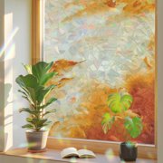 Clouds Window Privacy Film, Abstract Gradient Orange Clouds Sky Stained Glass Rainbow Film Decorative Window Clings, Static Cling Sun Blocking Stickers 17.7" x 39.3"