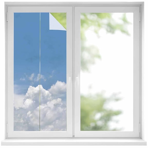 Clouds Window Privacy Film, Blue White Sky Natural Landscape Static Cling UV Sun Blocking Heat Control Window Tint Day and Night, Non-Adhesive Reusable One Way Windows Privacy Cover 17.7''x39.3''