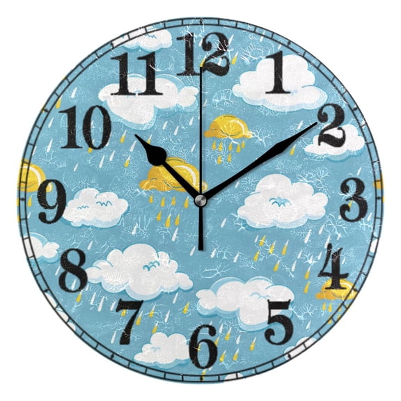 Clouds and Rain Silent Wall Clock 10" Non-Ticking Battery Clock