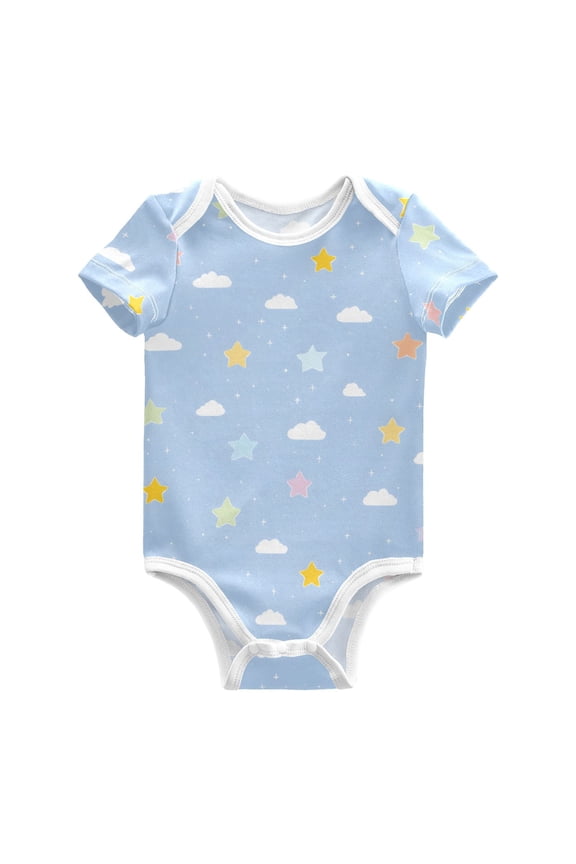 Clouds and Stars Baby Bodysuits 100% Cotton Short Sleeve for 0-24 Months Baby Golf Outfit 12Months