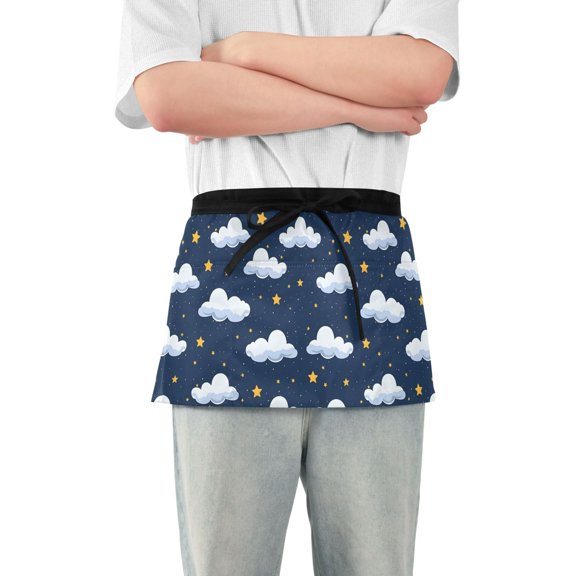 Clouds and Stars in Night Server Apron with 3 Pockets Waterproof Waitress Waist Short Apron for Man Woman 12 Inches
