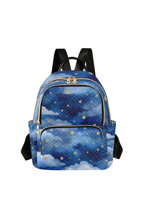 Clouds at Night Stars Watercolor Quilted Backpack Fashion Daypack Commuter Bag for Women 8.5 L