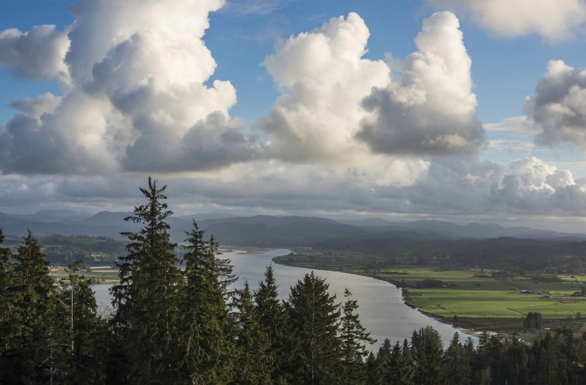 Clouds drift over Youngs Bay Astoria Oregon United States of America Canvas Art - Robert L Potts Design Pics (38 x 24)